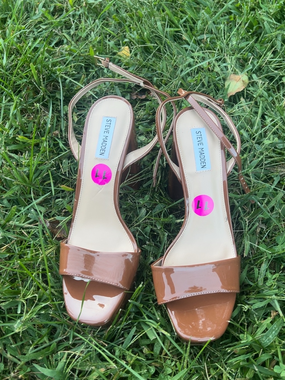 Steve Madden Tan Patent Leather Block Heel Sandals